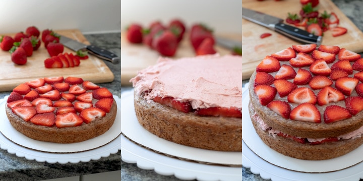 vegan strawberry cake collage