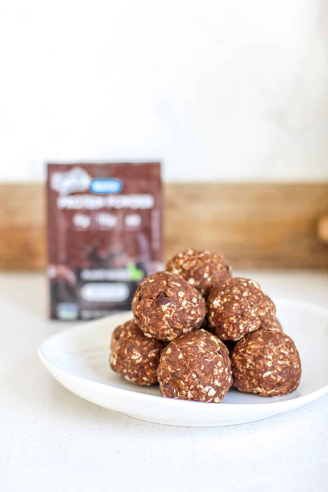 Chocolate Peanut Protein Bites with chocolate protein