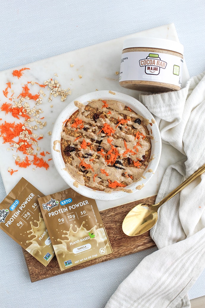 Simply Delish x Cocao Bar Single Serve Carrot Cake Protein Oats by @klean.kate featured image top view