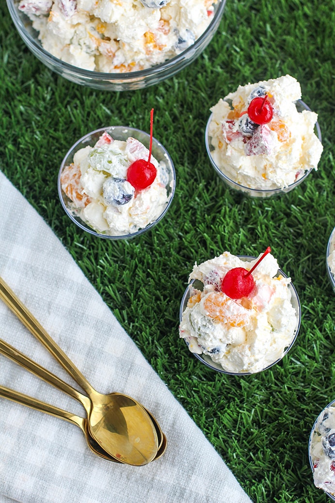 Simply Delish Vanilla Pudding Spring Ambrosia Salad by @klean.kate Featured Image close up top view