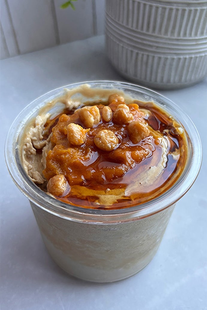 Caramel Cold Brew Pumpkin Protein Ice Cream by @purely_healthy_living top view