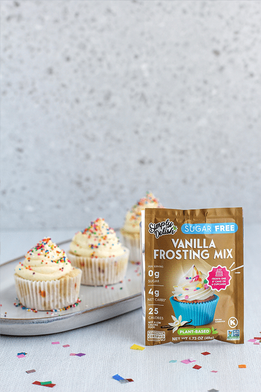 Microwave Confetti Cupcakes by @klean.kate with Simply Delsih Vanilla Frosting Mix Featured Image