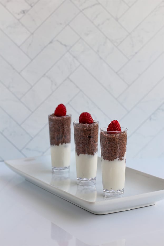 Vegan chocolate chia pudding cups by @klean.kate with 3 in a row