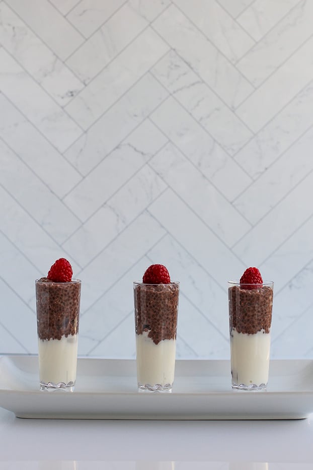 Vegan chocolate chia pudding cups by @klean.kate front view